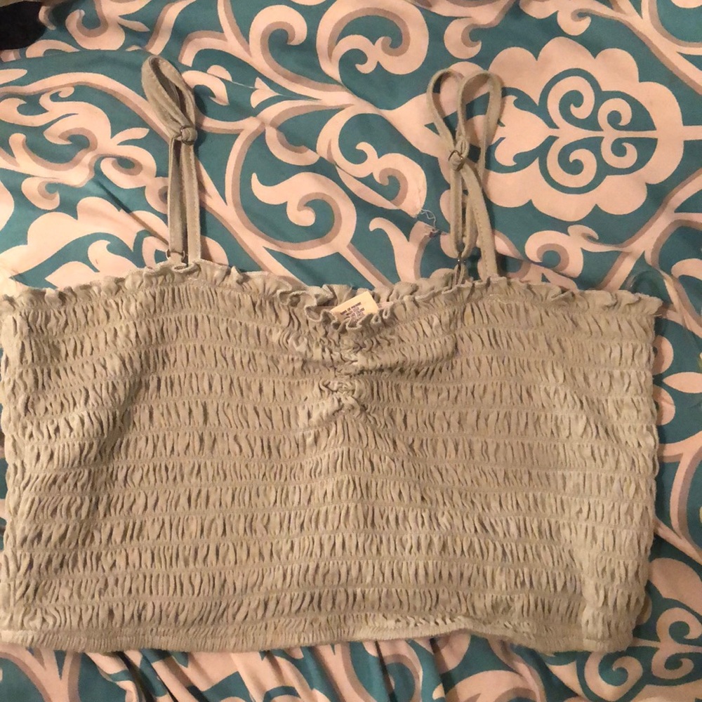 SMOCKED CINCH FRONT SEAFOAM WOMENS CROP CAMI